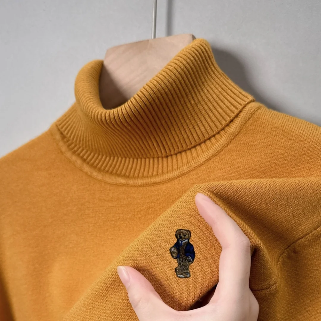 

Водолазка, утепленный пуловер с вышивкой медведя, новая горячая распродажа, брендовый мужской шерстяной свитер, зимний повседневный модный теплый мягкий трендовый мужской костюм