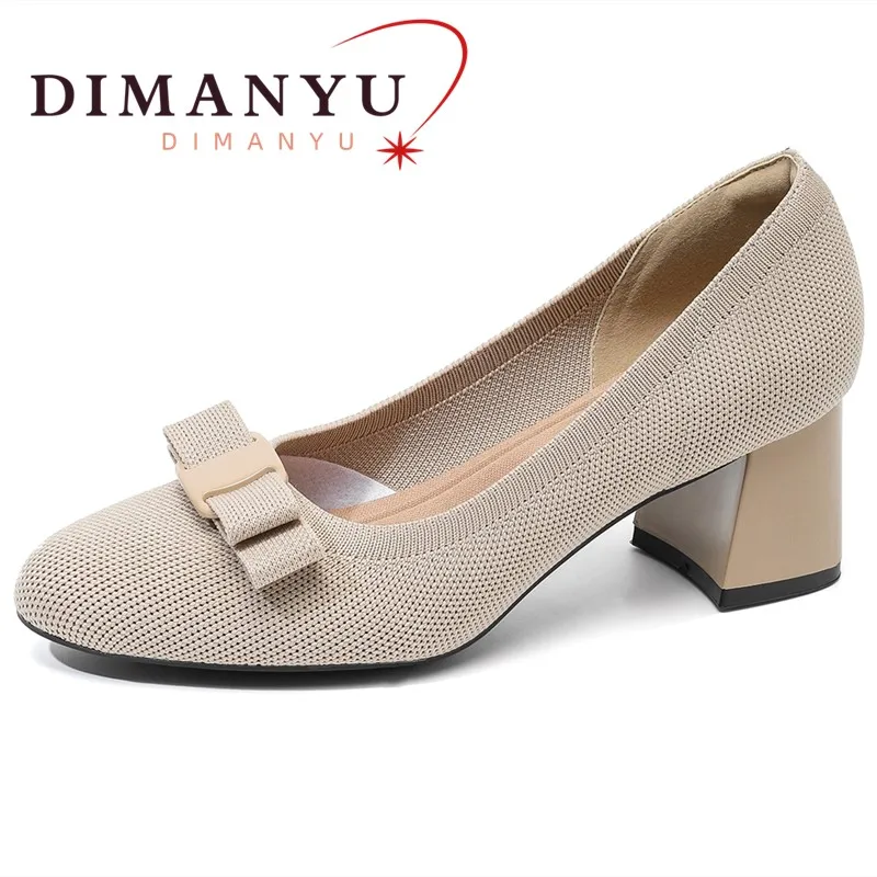 

DIMANYU/женские модельные туфли, новинка весны 2026, большой размер 41, 42, 43, женские вязаные деловые туфли на среднем каблуке