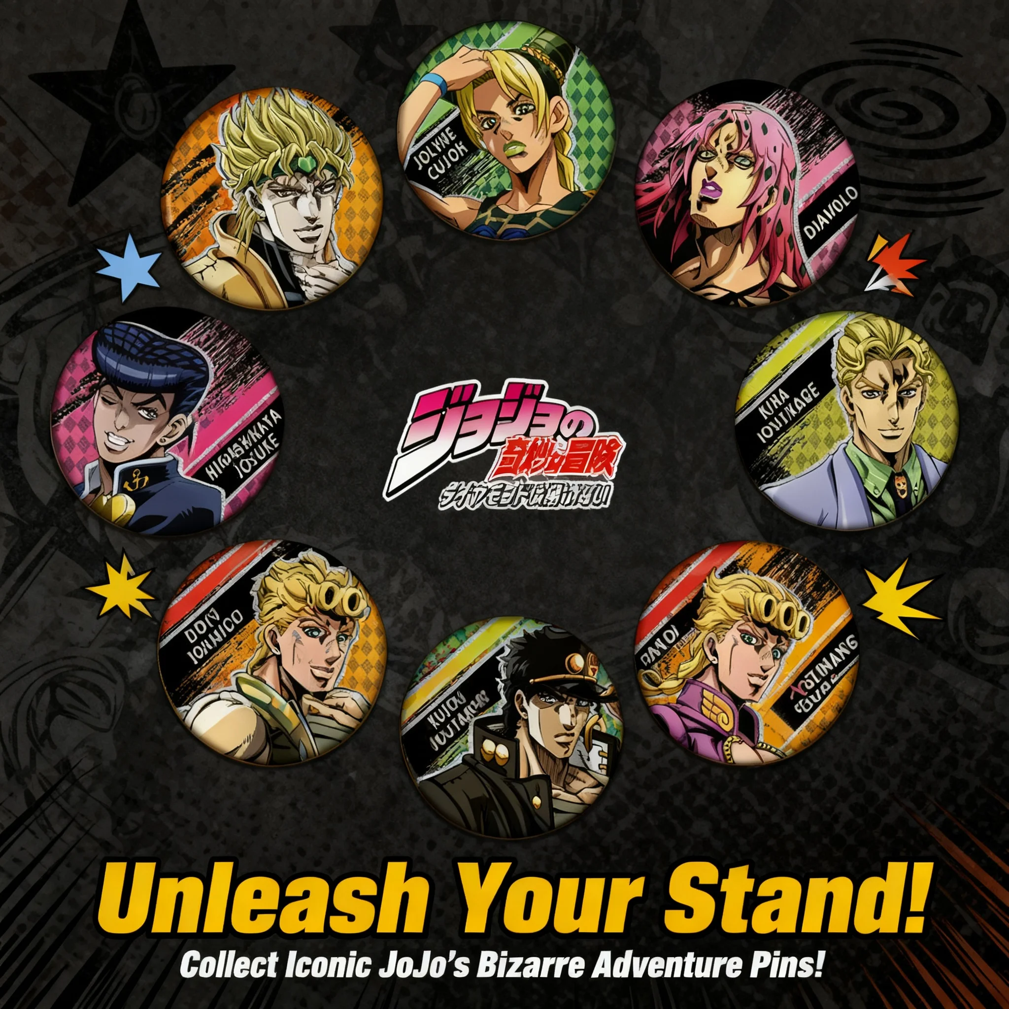 

JOJO Bizarre Adventure Anime Badge Pin High Definition Printing Anime Merchandise 75mm 58mm Double Flash
