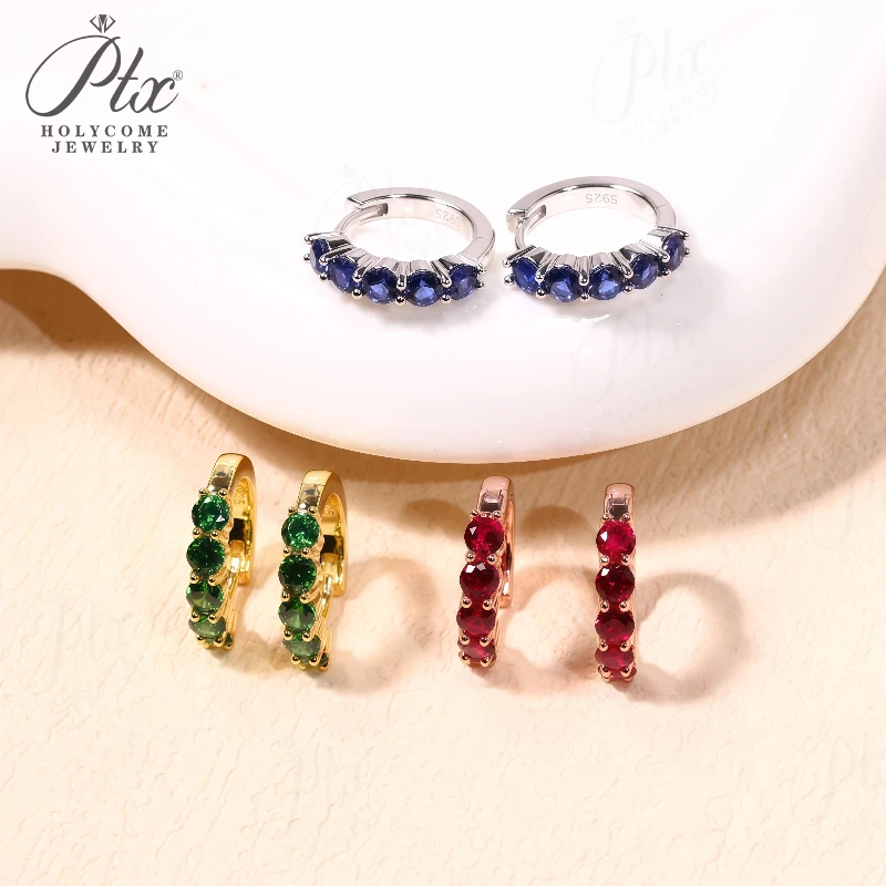 Pave Hoop Earrings Moissanite Ruby Sapphire Emerald 925 Silver Birthday Gift Jewelry Accessories Hypoallergenic Never Fade Charm