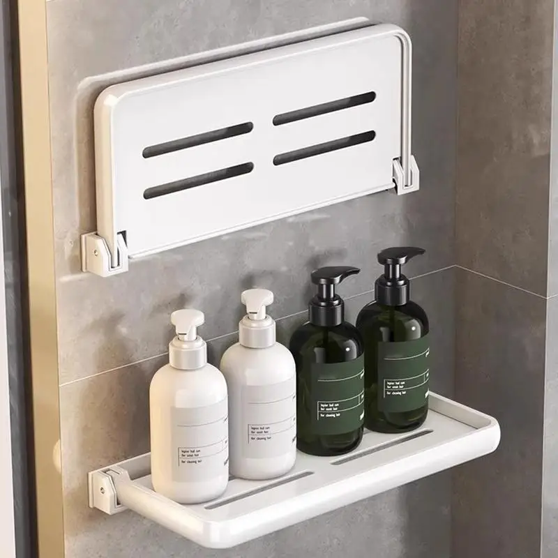Foldable Aluminum Wall-Mounted Shelf for RV Small Fold Down Wall Shelf for Shower Gel Floating Shower Shelves for Shower Gel