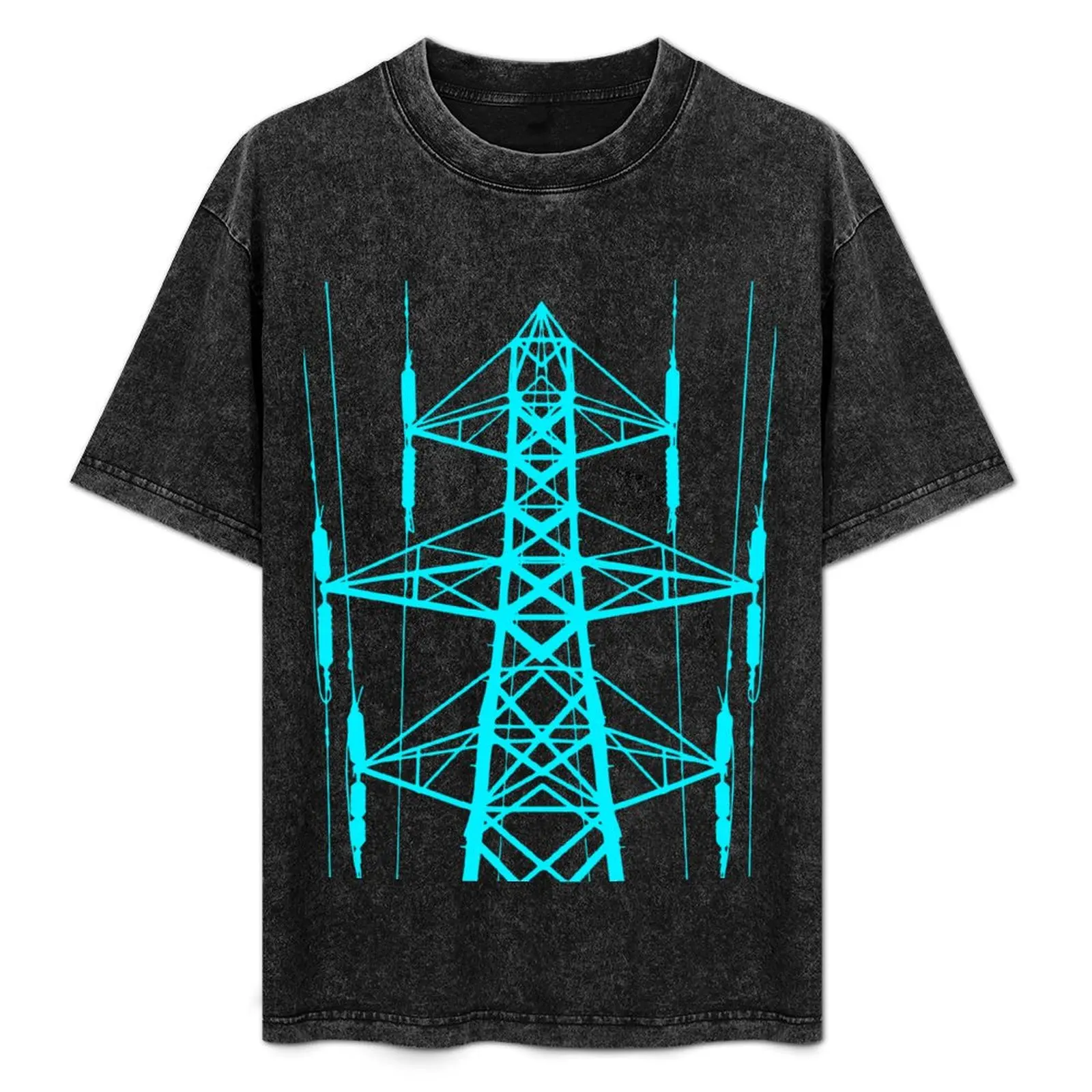 PYLON. ELECTRICIDAD. ENERGÍA. Poder. Camiseta AZUL con estampado moderno y manga corta
