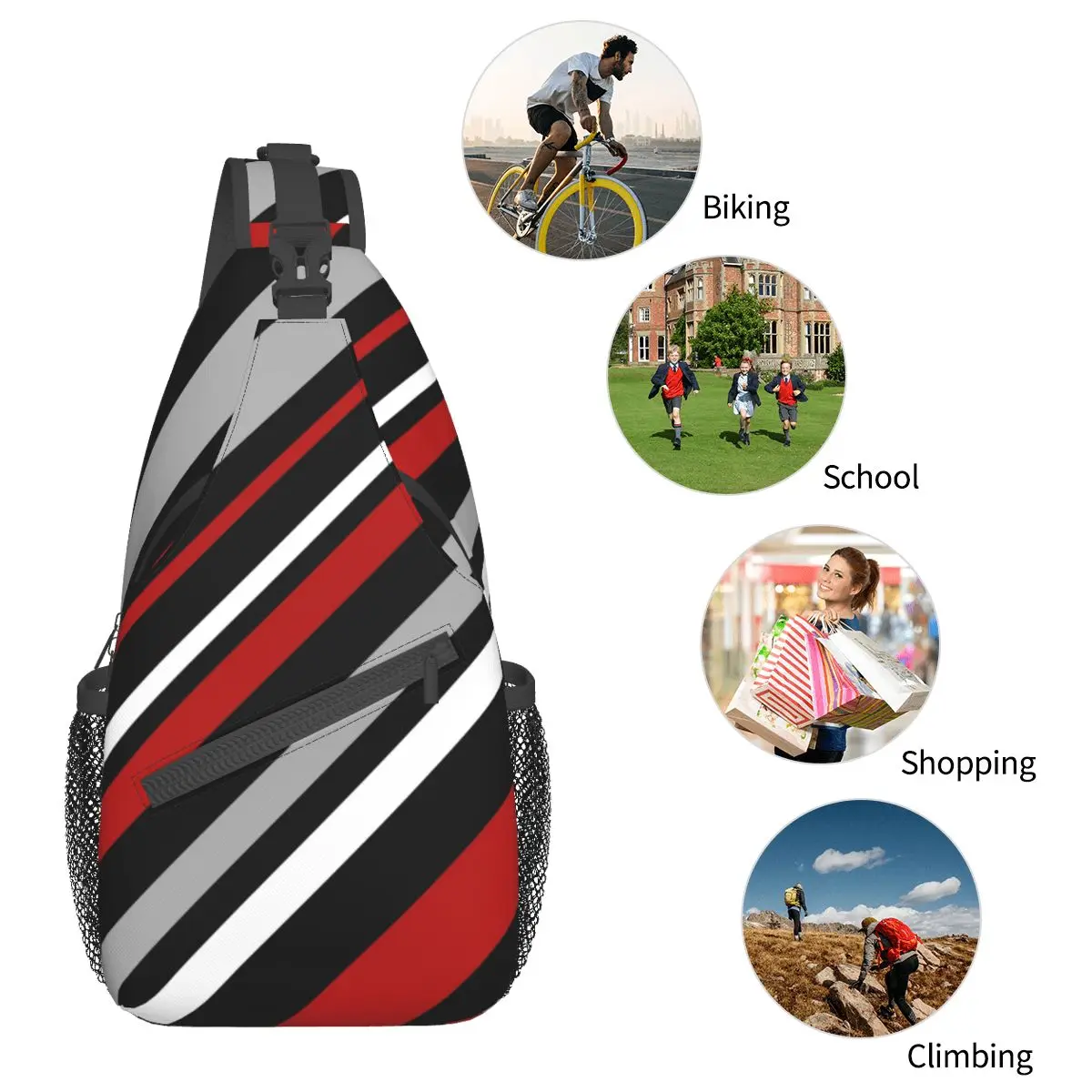 Diagonal Stripes Sling Bags Chest Crossbody Shoulder Sling Backpack Outdoor Sports Daypacks Abstract Geometric Casual Satchel