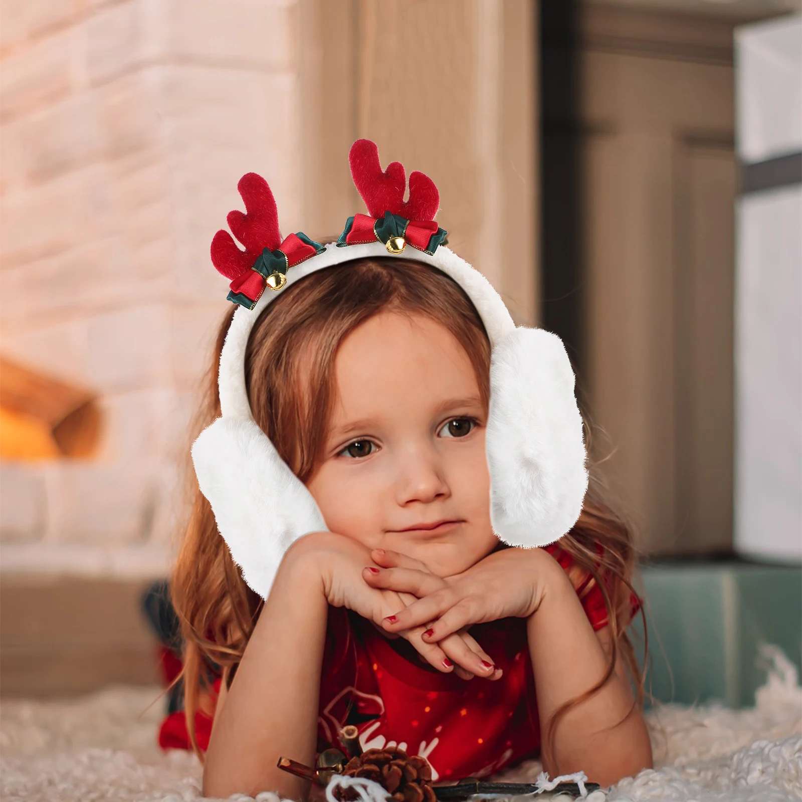 Kids Christmas Earmuffs Antler Earmuff Reindeer Headband Covers Winter Lovely Ear Warmers For Women Kids Ski Outdoor Winter