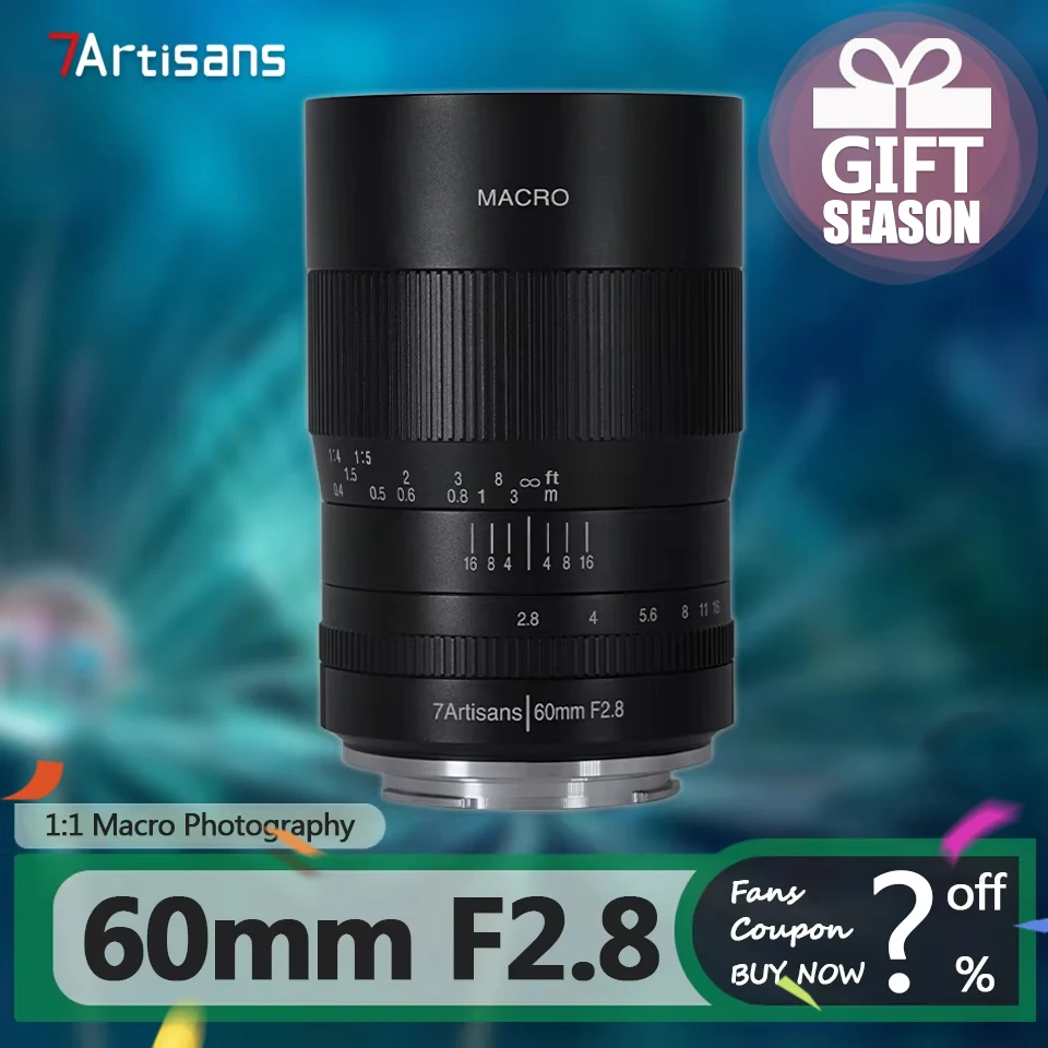 7artisans APS-C 60mm F2.8 Macro Lens for Camera Insect Photography with Sony E Mount A5000 A6400 A7RIII ZVE10 FS5 FS7