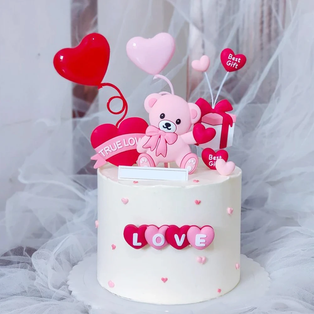 4pcs/set Bear Sweet Lovers Valentine's Day Cake Topper for Birthday Wedding Party Cake Decoration Supplies