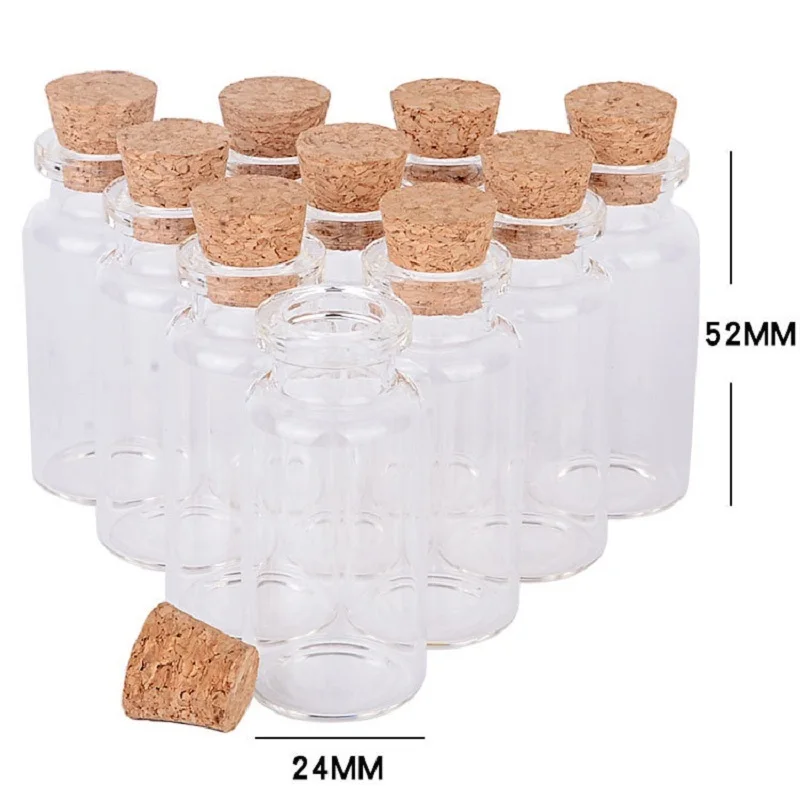 10 pcs of 24 * 52mm small glass bottle with wooden stopper cover can be used for wishing bottle drift bottle perfume bottle