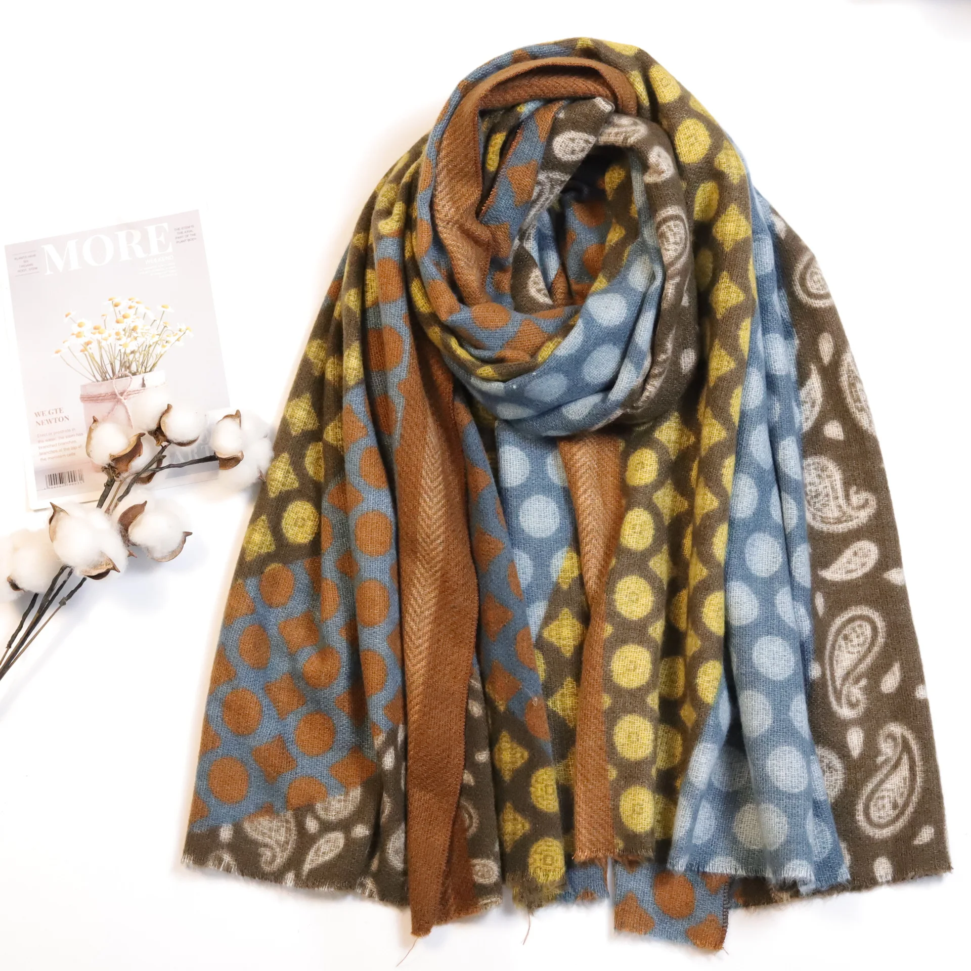 

Cashmere Scarf with Cashew Flower for Women, Color-matching, Long Towel, Soft, Warm, Decorative Shawl, Luxury Clothes, 82*180cm