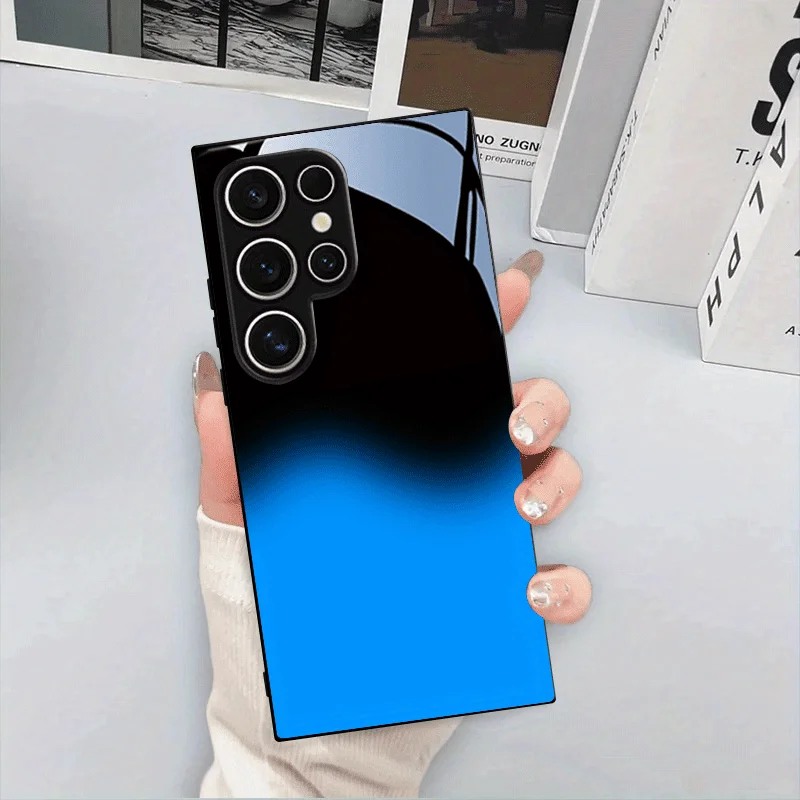 Black and Blue Stitched Pattern TPU Glass Phone case, Suitable for Samsung S26/S25/S24/S23/S22/S21/S20 and other models.