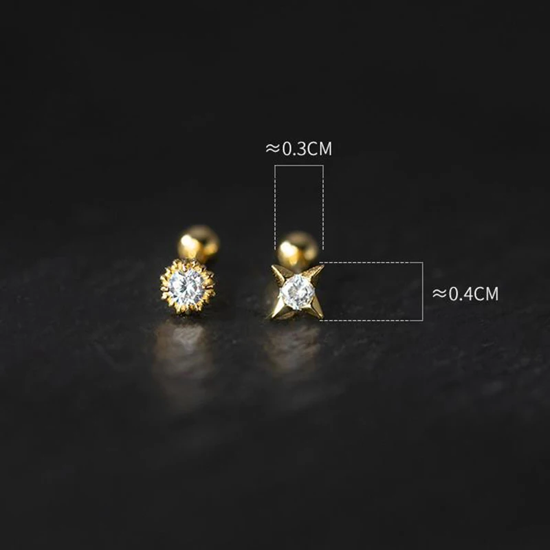 WANTME 925 Sterling Silver Fashion Round Star Shiny Zircon Bead Stud Earrings for Women Simple Korean Ear Bone Piercing Jewelry