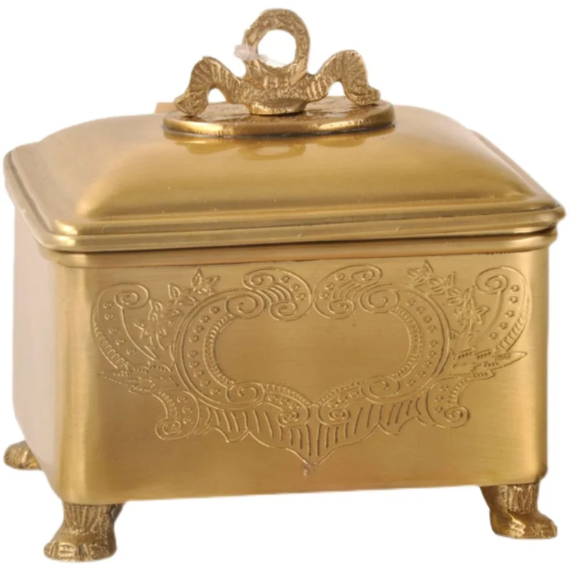 Pure Copper Carved Jewelry Box Tea Pot Snack Storage Box Sundries Storage Ornaments