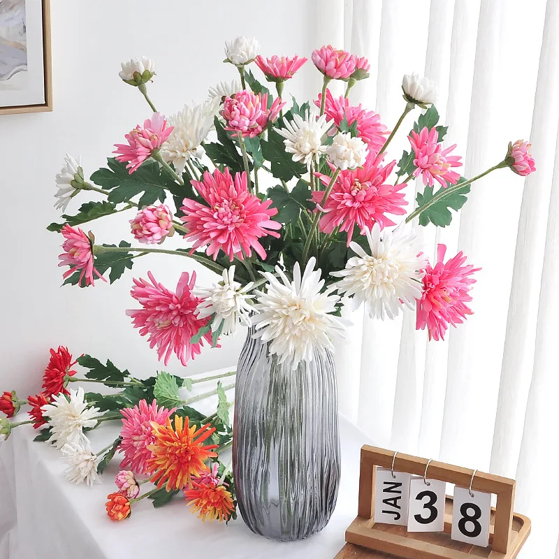 

5 шт. искусственные 3 головки настоящие сенсорные цветы крабовый коготь хризантема украшение дома георгин искусственные цветы свадебный декор вечерние цветочные