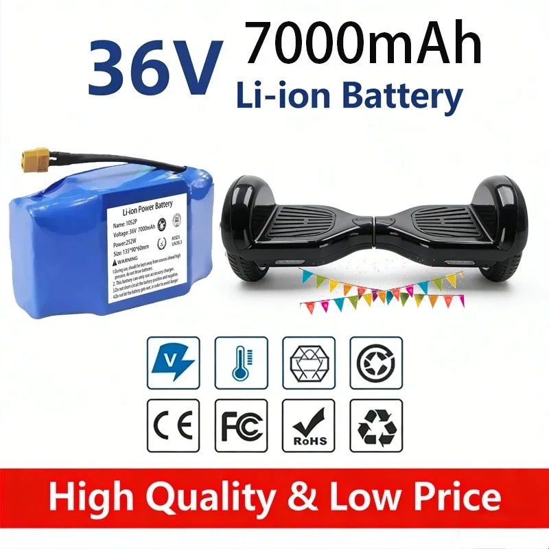 

2026 NEW 36V 7000mAh Li-ion Battery 10S2P for Self Balancing Scooter Hoverboard with Protection Circuit BMS Fast Shipping