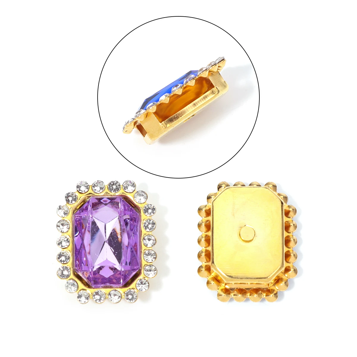 20 teile/beutel bunte Nähen auf Steinen rechteckigen Acryl Strass mit goldenen Knopf Hochzeits kleid Schmuck machen Accessoires – Detail 2
