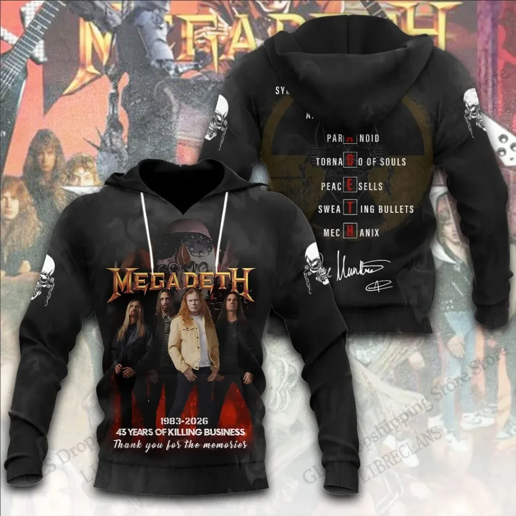 Unisex-Hoodie in hoher Qualität mit 3D-Design – im Retro-Stil der Rockband Megadeth – ein trendiges Sweatshirt für Herbst/Winter, ideal für Teenager. – Detail 7