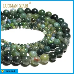 Natural Stone Beads Grass Moss Agate Loose Round Spacer Bead For Jewelry Making 2/3/4/6/8/10/12MM DIY Bracelet Accessories