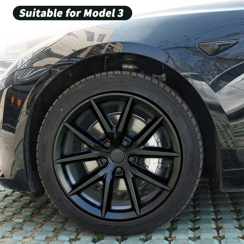 

AR-For Tesla Model 3 Wheel Cover Thunder Style Wheel 18 Inch Hub Cap Trim Car Accessories - Matte Black