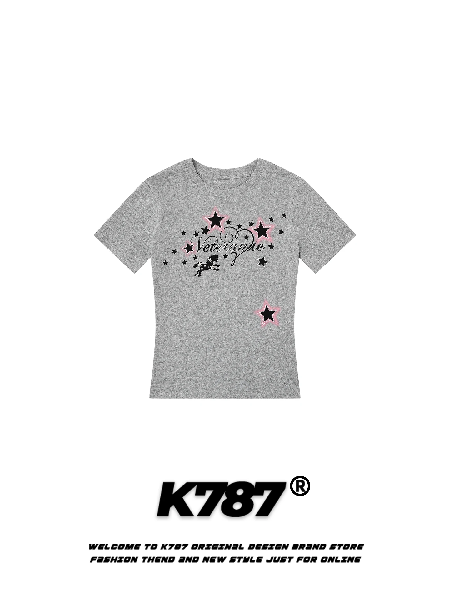 

Футболка женская K787 в американском стиле, повседневная, с коротким рукавом, приталенная, молодежная, с принтом, из хлопка, с открытыми плечами, в стиле «сладкий и острый»