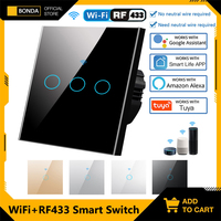 BONDA Smart Switch Wifi RF433 No Neutral EU Standard Tuya Control Works with Alexa Google Home WiFi Smart Home Touch Switches 86