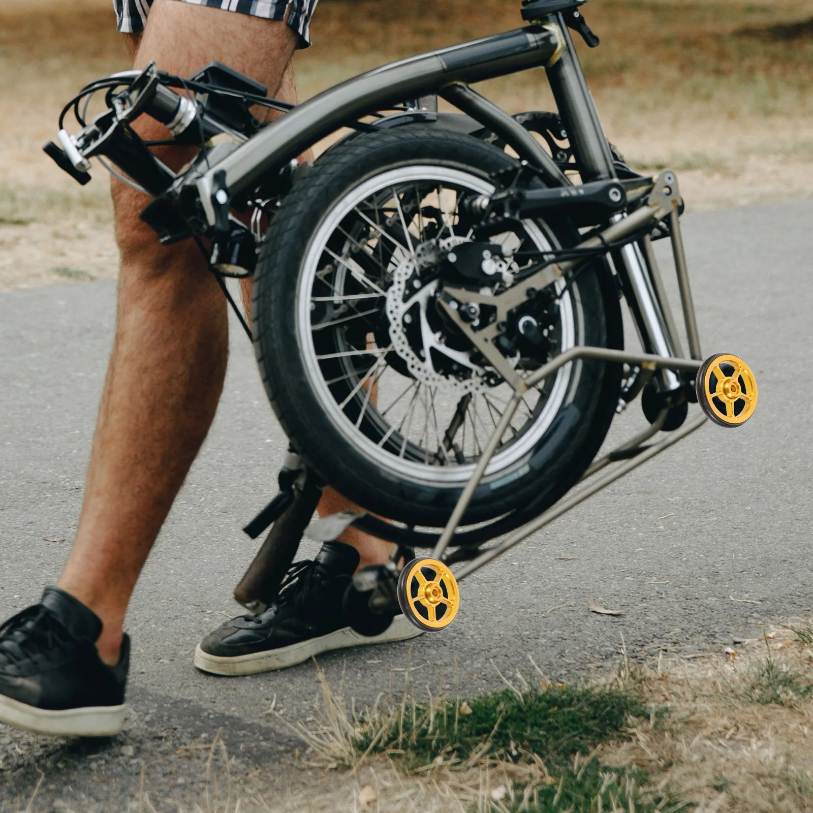 

2pcs Golden Easy Push Wheel for Folding Bike Replacement Multi-use Extension Lightweight Durable Storage Transport Solution