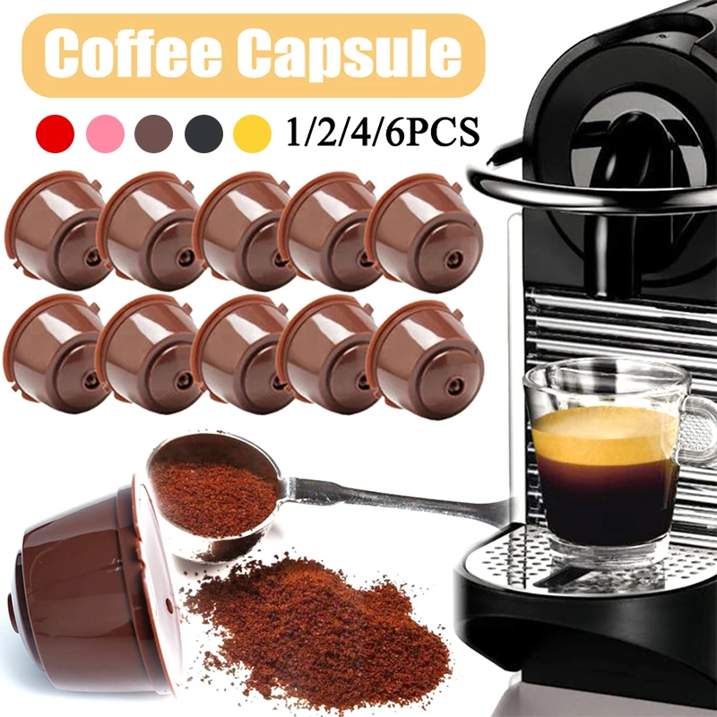 1/6PCS Refillable Coffee Capsule Filter Cups for Nescafe Dolce Gusto Refillable Caps Filter Baskets Strainer Coffeeware Crema