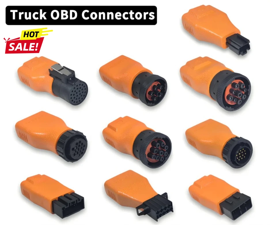 Full Set 10Pcs Truck OBD2 Adapter Diagnostic Cable Connector For ISUZU For CAT For DENSO For IVECO For CUMMINS For VOLVO