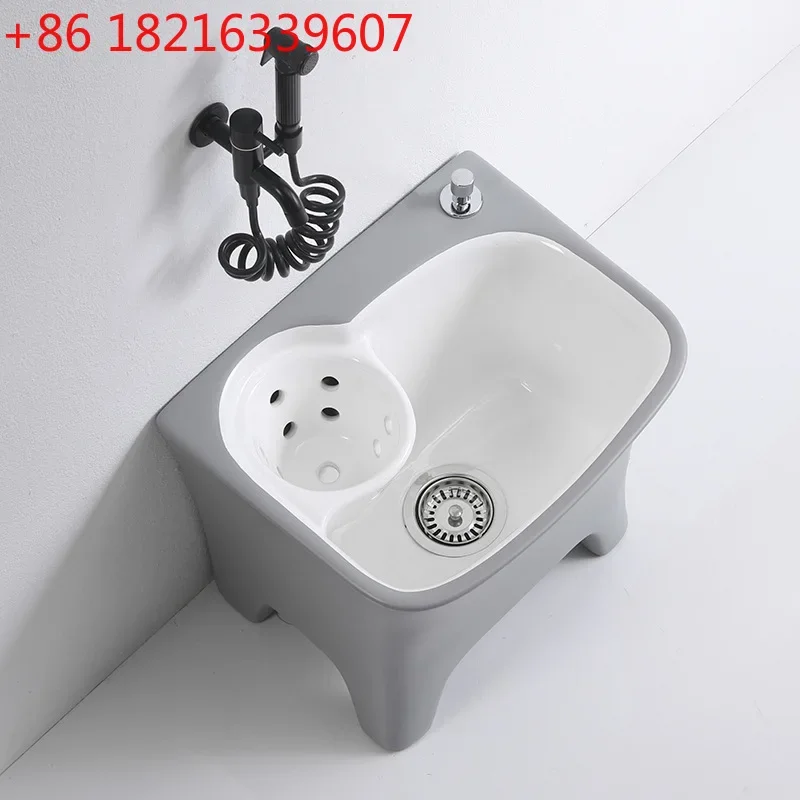 Gray and white mop pool with drain basket Ceramic mop pool Four-foot bathroom