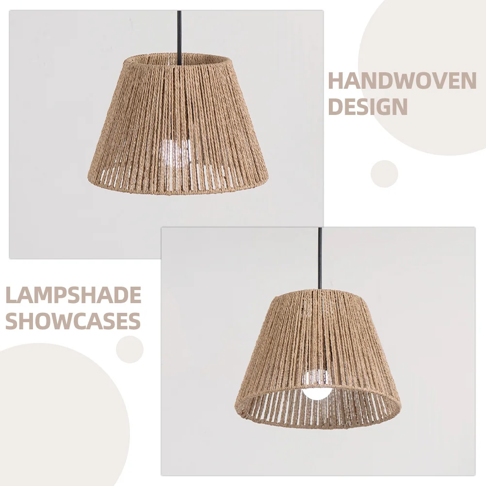 

Paper Rope Lamp Shade Handwoven Ceiling Light Cover Small Woven Chandelier Shade For Tea Room Bar Guesthouse Retro Indoor