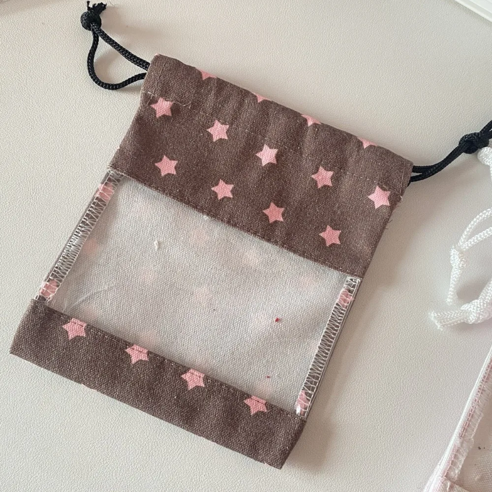 

New Strawberry Musical Note Drawstring Bag Transparent Portable Coin Purse Gift Large Capacity Makeup Storage Pouch