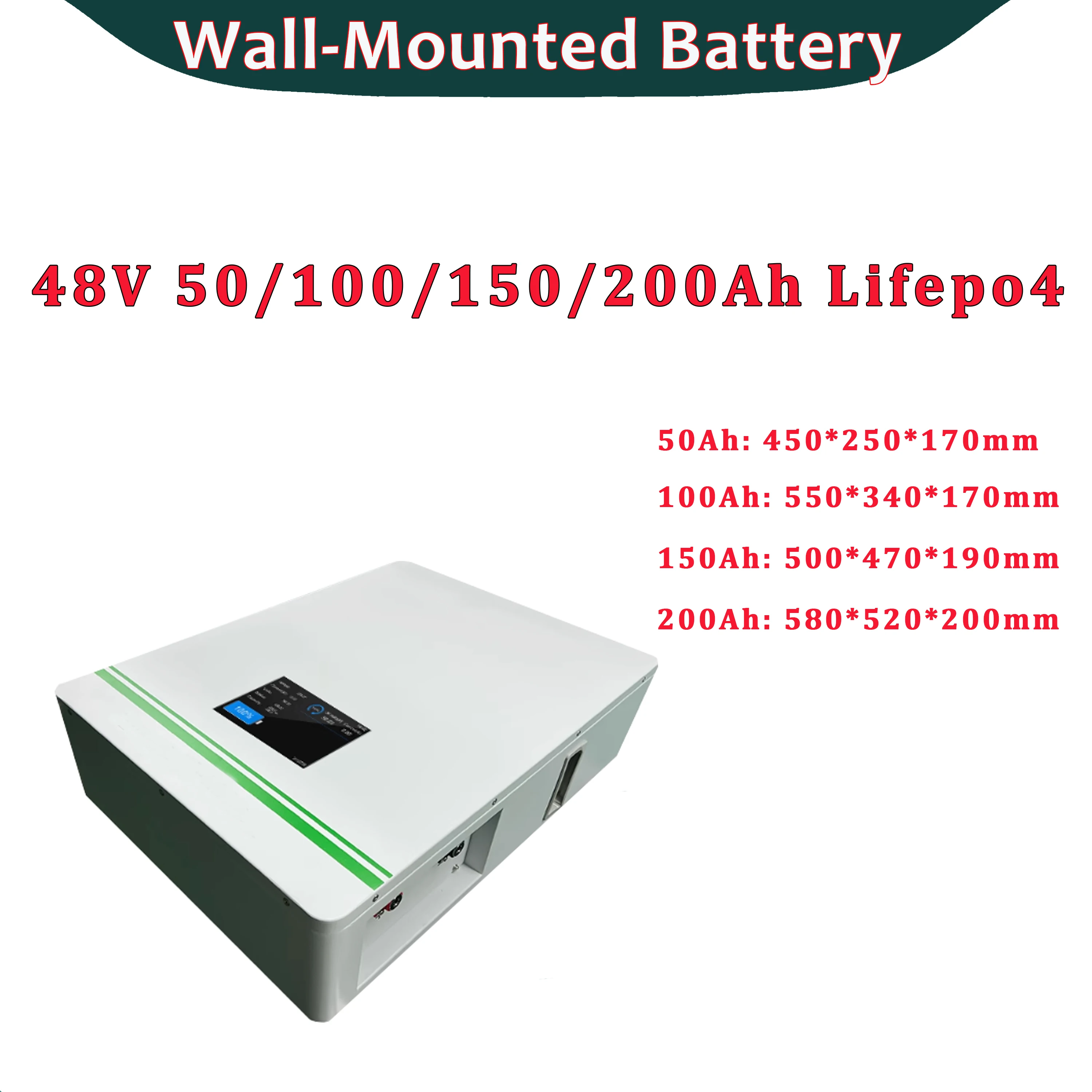 LifePO4 Battery Pack Wall-Mounted Battery 48v 50Ah 100Ah 150Ah 200Ah for 5kw 10kw Household Storage System Based Station