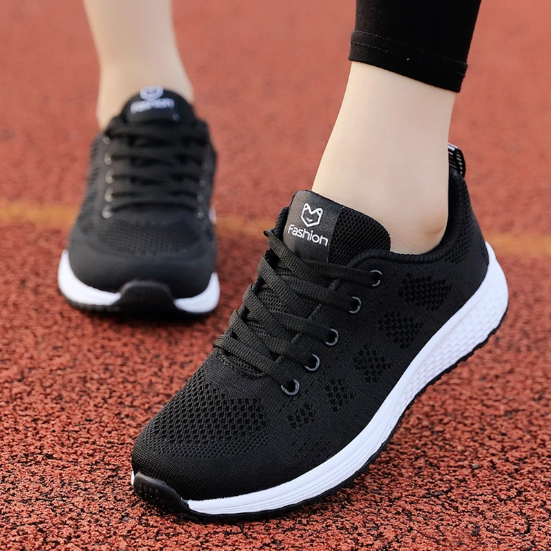 Zapatillas de correr transpirables para mujer, zapatos deportivos ligeros antideslizantes para mujer, zapatillas suaves para exteriores, tenis de moda con cordones