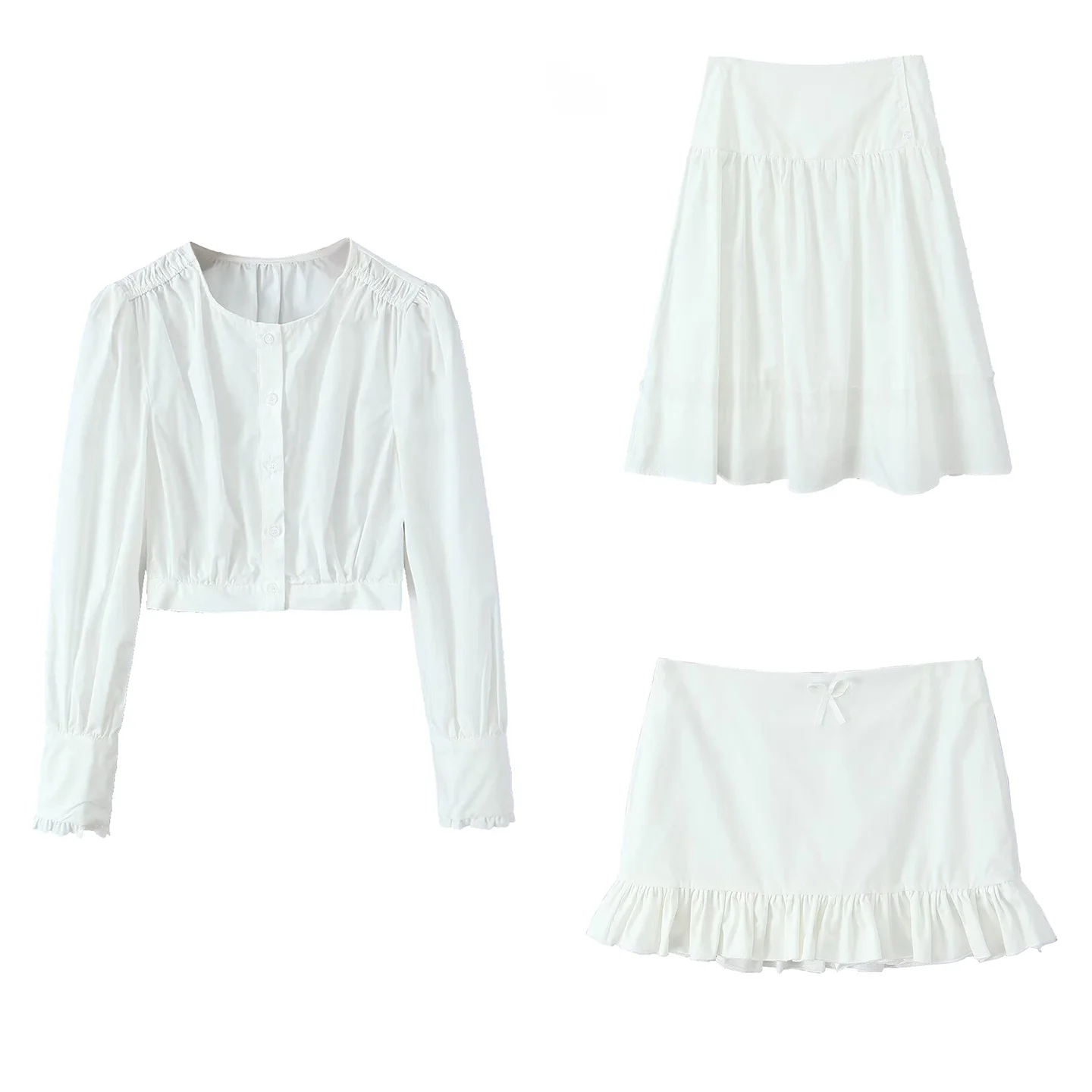 

Осень 2023, новый женский комплект Faion со брюками Se, юбка трапециевидной формы, юбка с кружевной отделкой, чистый цвет с высокой талией