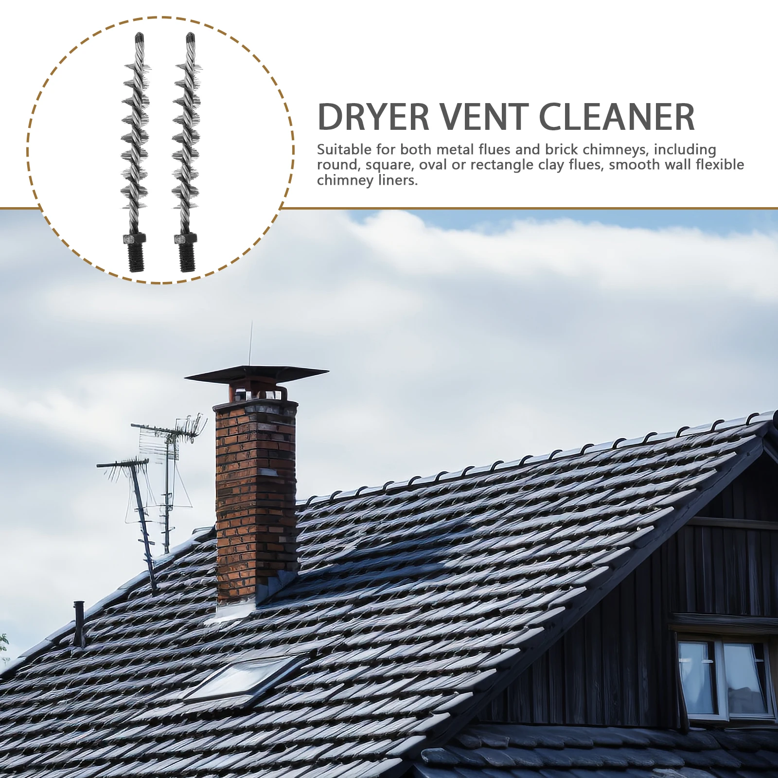 

2Pcs Steel Wire Brush Cleaner Kit Multifunctional Chimney Dryer Vent Cleaning Tools Fireplace Duct Pipe Soot Removal Equipment