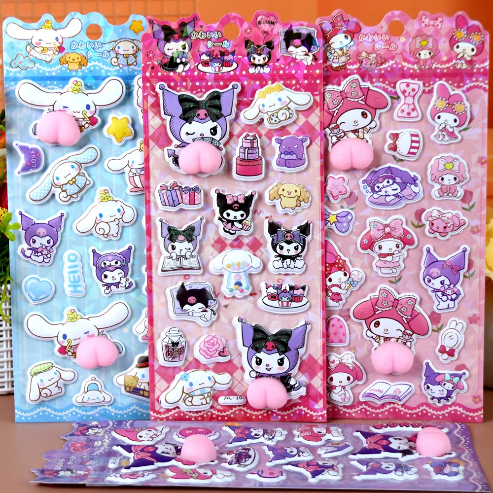 4 pz Carino Divertente Sanrio Butt Adesivi Cinnamoroll My Melody Kuromi 3D Sollievo Adesivo Kawaii Alleviare Lo Stress Squishy Decalcomanie Giocattolo Regalo