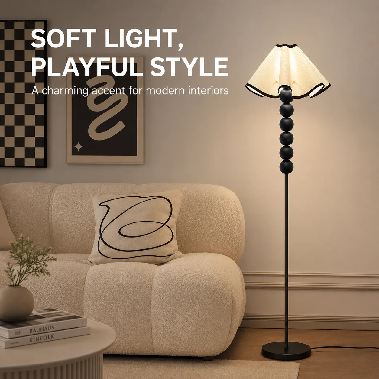 Retro Pleated Floor Lamp Living Room Bedroom Decoration Atmosphere Lamp Creative Simple Flower Floor Lights Sofa Bedside Lamp