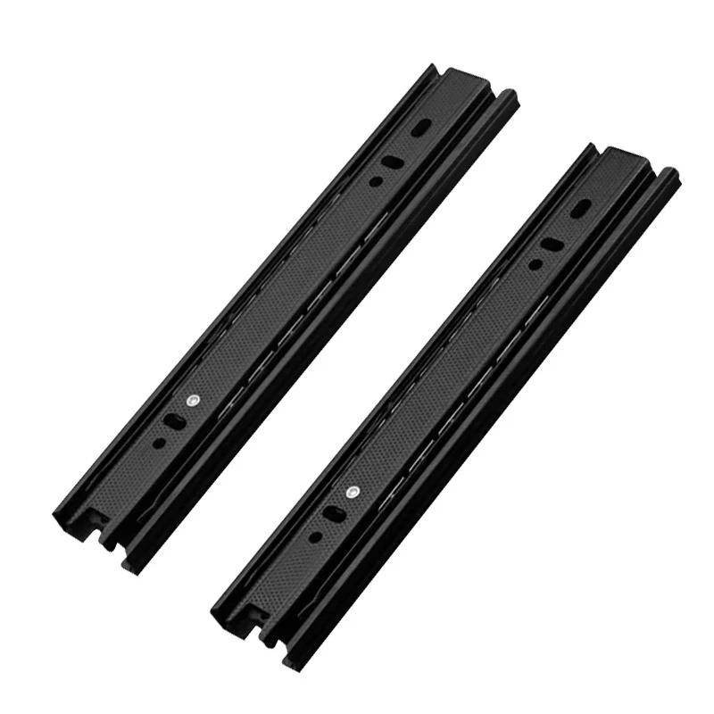 Drawer Rail Black Cold Rolling Steel 3-Way Drawers Slide Three Section Slides 8 to 22 Inch 3 Way Sliding Tracks Furniture Rails