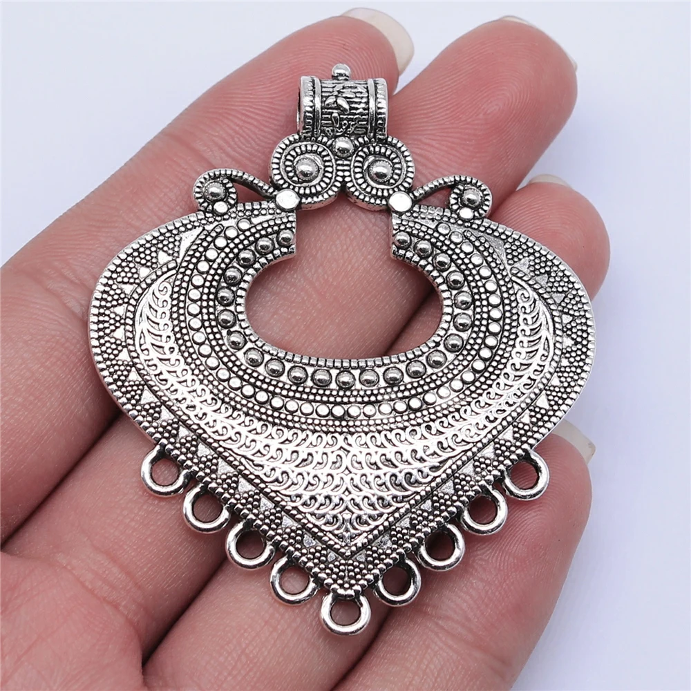 WYSIWYG 1pcs 61x53mm Antique Silver Color Heart-Shaped Necklace Connector For Jewelry Making DIY Jewelry Findings