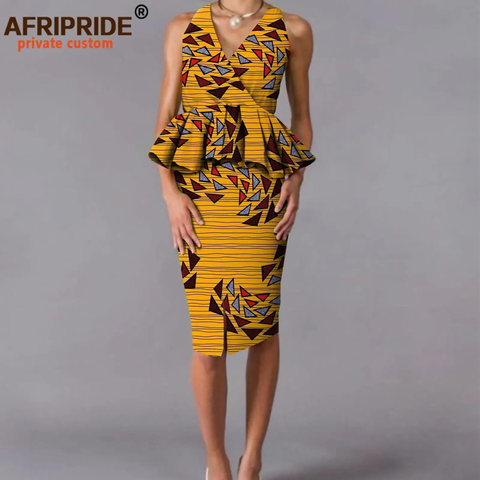 

African Print Dresses for Women High Waist Sleeveless Midi Dress Elegant Fashion Ankara Attire Kaftan Plus Size Casual A2225001