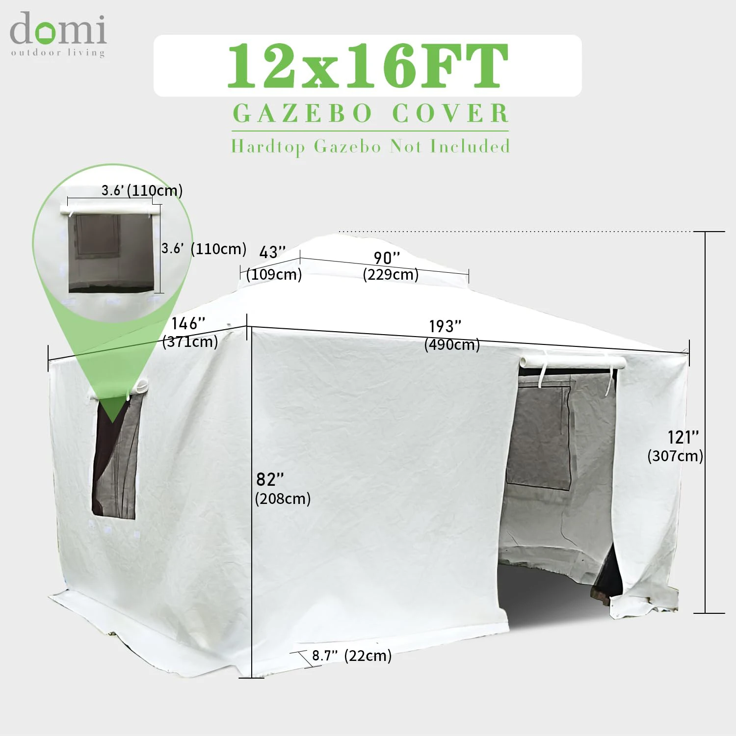 Gazebo Cover 371 X 490cm Universal Waterproof All-Season Hardtop  Canopy Pergola Ventilated Mesh Windows Enclosed Sidewalls