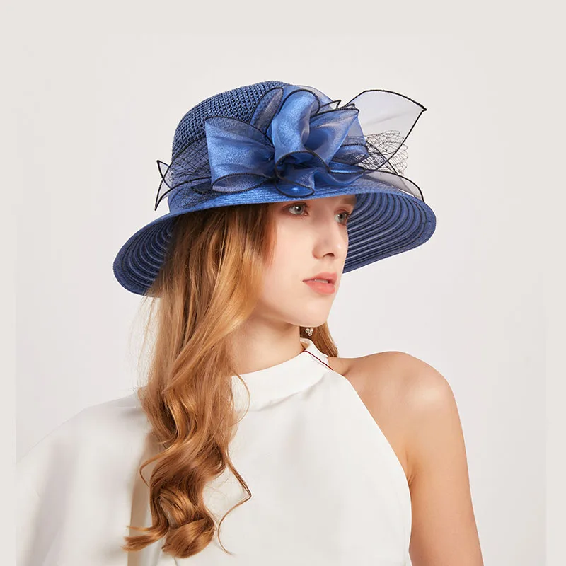 Cappelli estivi per le donne Organza fiore maglia parasole cappello vacanza cappello da spiaggia cappello da sole a tesa larga protezione solare sombreros de mujer