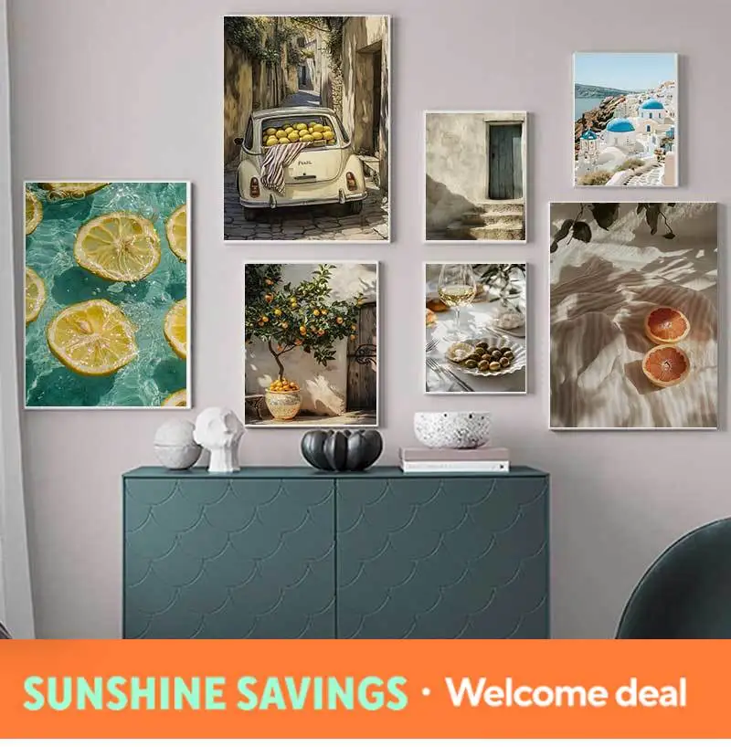 Italian Lemon Orange Olive Tree Retro Mediterranean Greece Landscape Poster Canvas Painting Wall Art Pictures Home Decoration