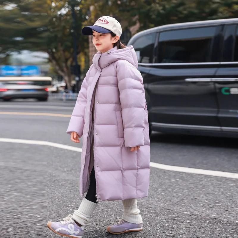 OLEKID 2025 korean Girls Winter Puffer Jacket Hooded X-Long Teen Girl Down Jacket 5-14 Years Kids Girls padding Outerwear Coat