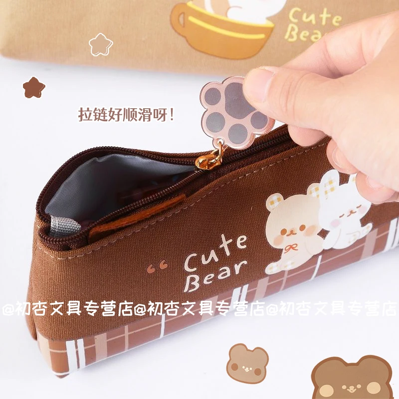 Kawaii Bear Pencil Case for office Cartoon Cute  Pencil Cases Student School Supplies Stationery aesthetic stationery