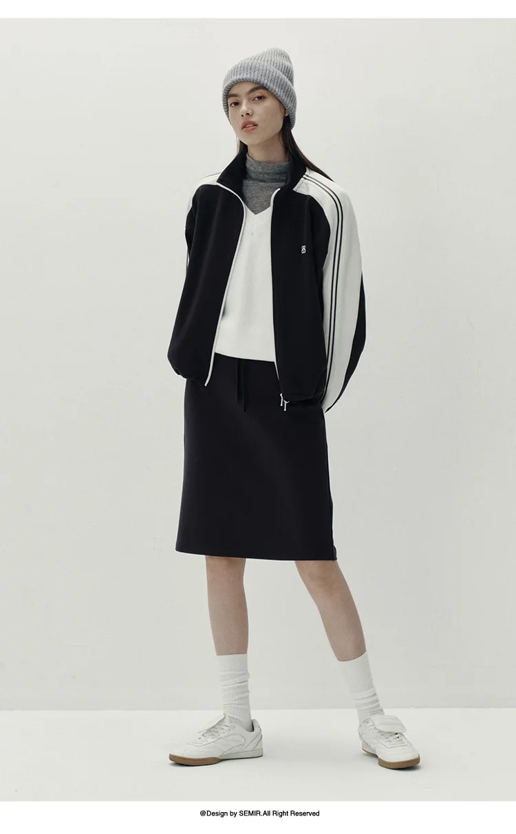 Semir Jacke für Damen, Kordelzug, College-Stil, Stehkragen, Textur, sportlich, 2025, Herbst-Oberbekleidung, Damenbekleidung, Tops für Damen – Detail 7