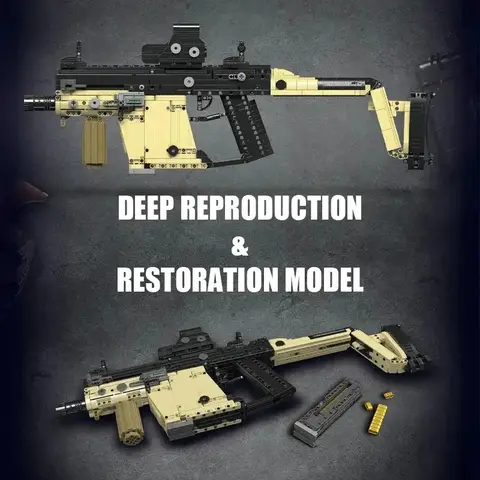 MOC Military Gun Series KRISS Vector Gun Model Building Blocks Can Shoot Bullet Weapon Bricks Toys for Adult  Gifts