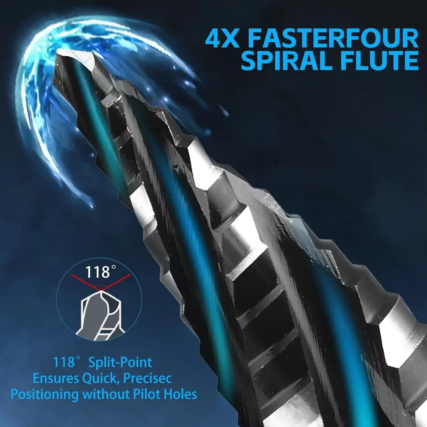 HSS Spiral Step Drill Bit Set, Hex Shank Unibit, Multiple Sizes Imperial Hole Cutter for Metal Wood Plastic Drilling