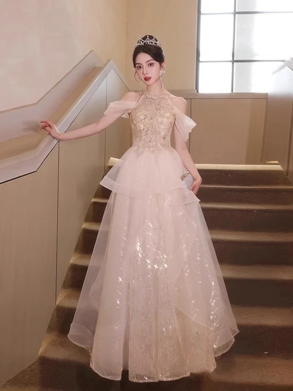 Suknia wieczorowa Princ Sle, długa, na wesele, zaręczyny, ceremonię, dla prowadzącej, damska, dla dorosłych, błyszcząca, luksusowa, z możliwością dostosowania rozmiaru.