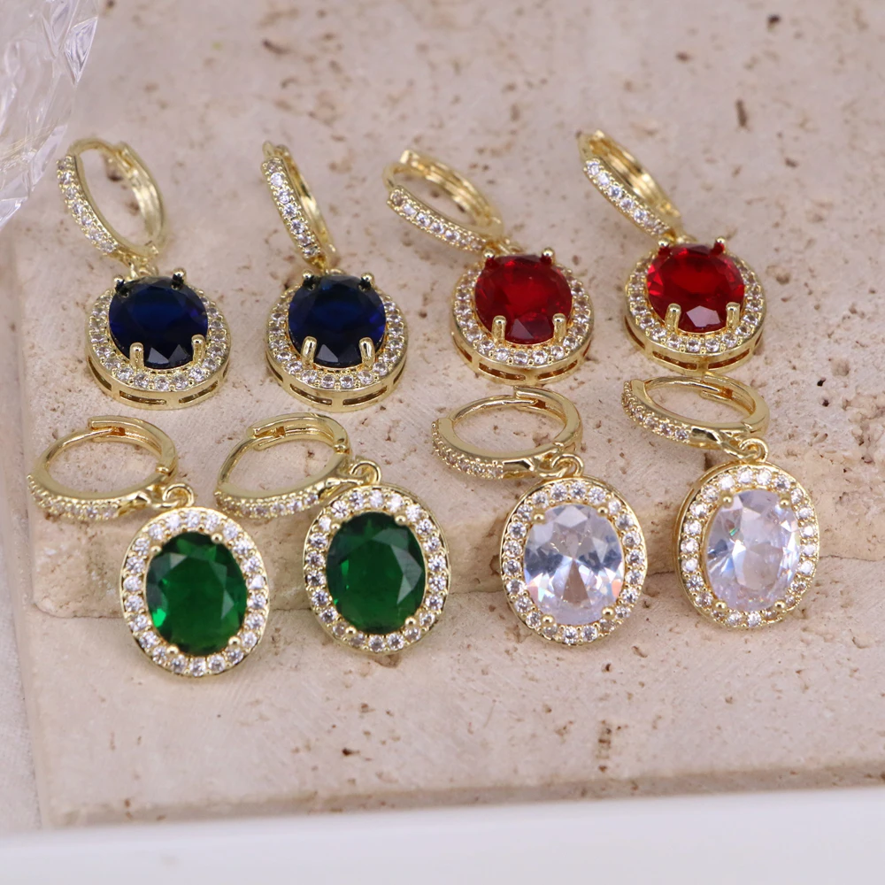 6 Pairs, New Fashion Love Heart Pendant Zircon Earrings Luxury Square Drop Earring for Women Girl Jewelry Trendy Ear Accessory