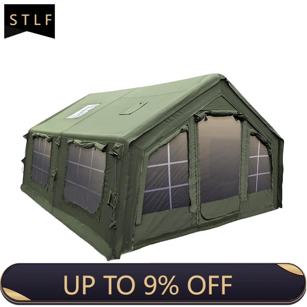 Inflatable Tent 4-8 Person 4-Season with Stove Jack Waterproof Oxford Fabric Luxury Camping Tent with Carry Bag