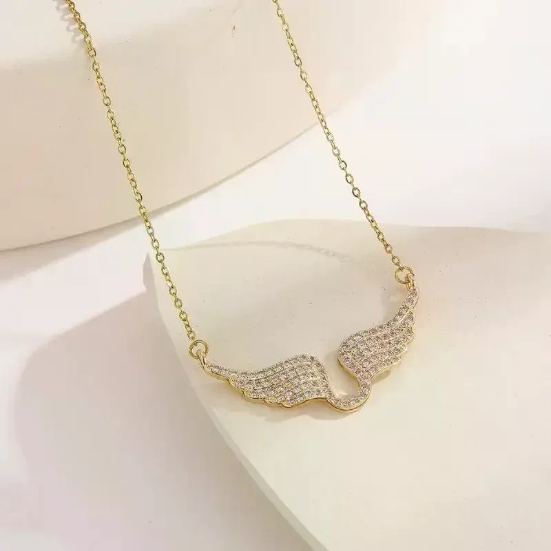 Angel Wing Necklace Women's Diamond-encrusted Fashionable Temperament All-match Titanium Steel Clavicle Chain image 3